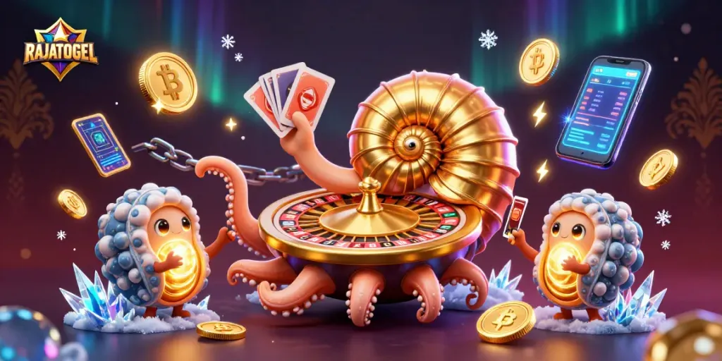Engage with RAJATOGEL's thrilling 3D digital casino experience showcasing vibrant elements and interactive gameplay.
