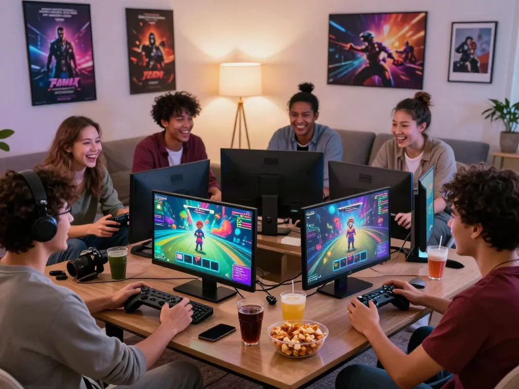 Situs bento4d game night with friends in a lively living room atmosphere