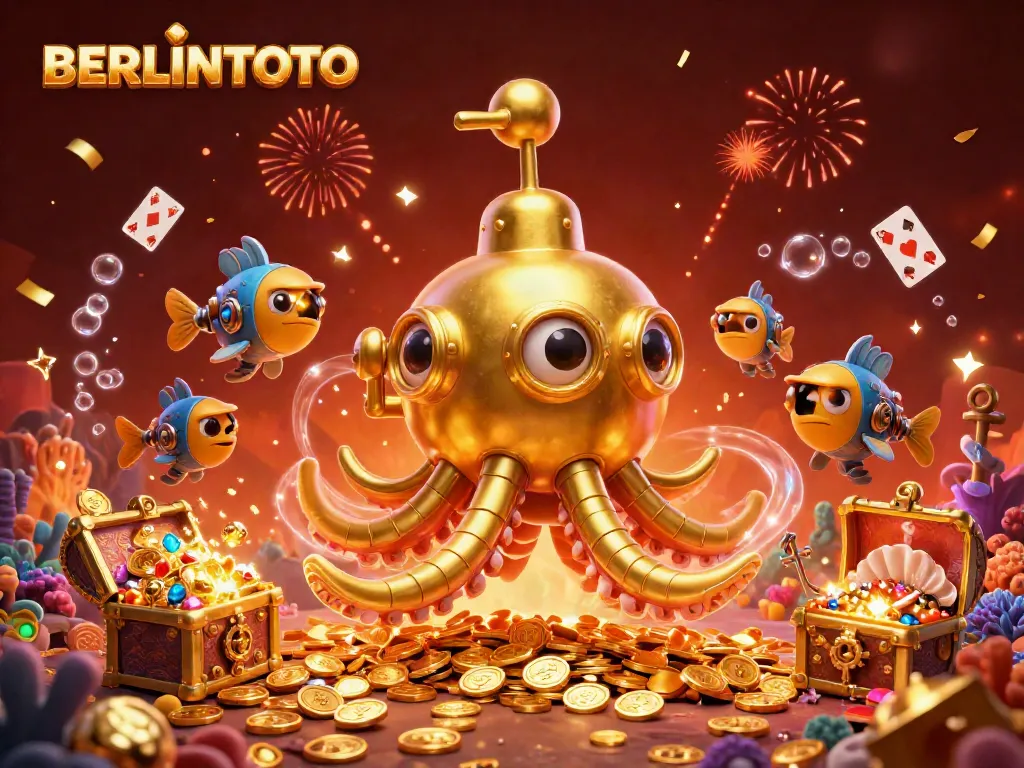Bets on BERLINTOTO soar as the colorful kraken submarine navigates through golden coins and winning treasures.