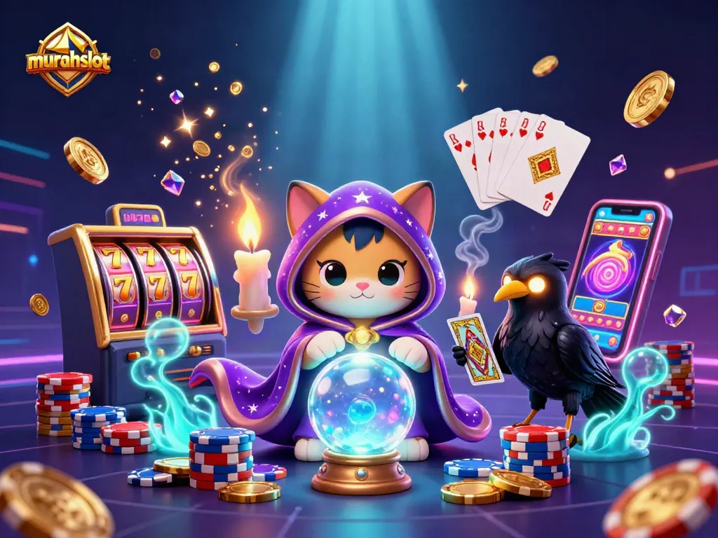Spin the reels with murahslot's 3D illustration showcasing vibrant casino elements and gaming excitement.