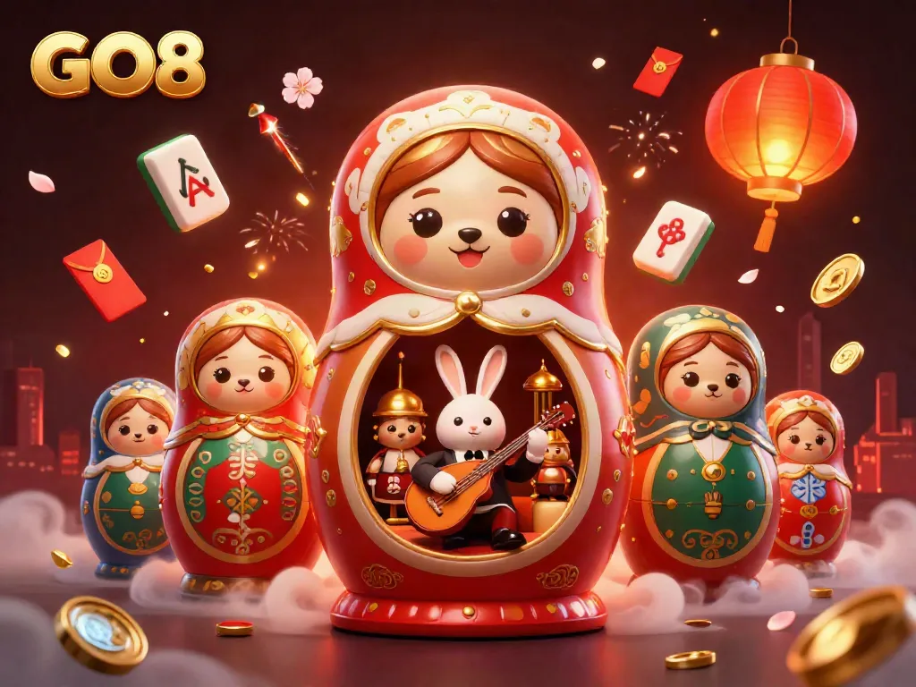 Engage with GO8's vibrant gaming scene featuring a festive casino illustration.