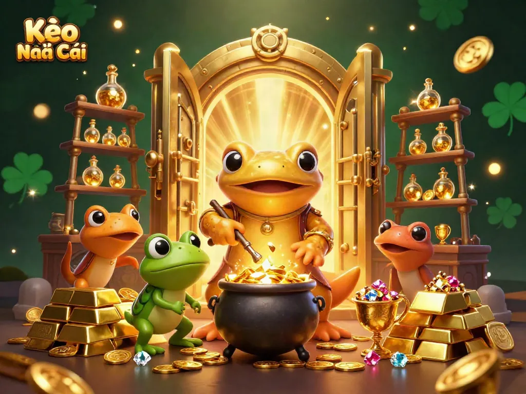 Experience the thrill of Kèo Nhà Cái with a vibrant scene of alchemy and treasure.
