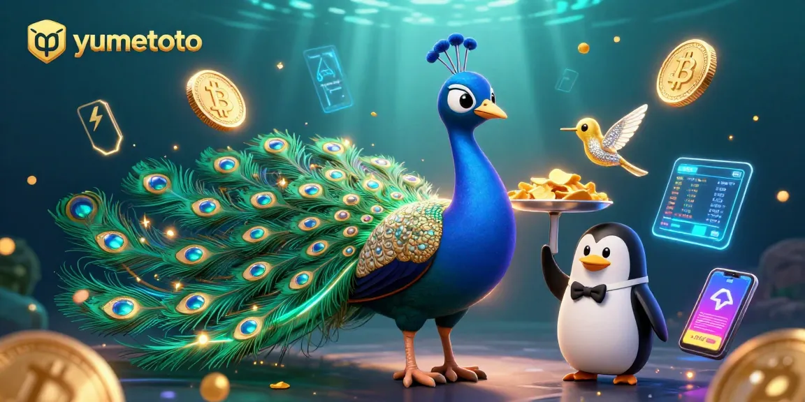 Engage with yumetoto as the colorful peacock and friends celebrate winnings in an immersive lottery experience.