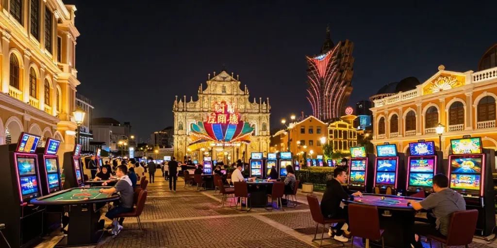 Data Macau yang terkini dengan suasana malam meriah di area perjudian Macau.