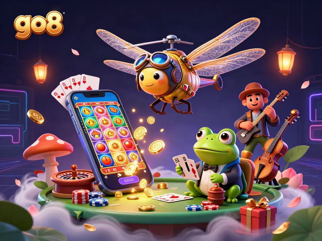 Enjoy thrilling gameplay at the go8-themed lily pad casino with vibrant characters and dazzling elements.
