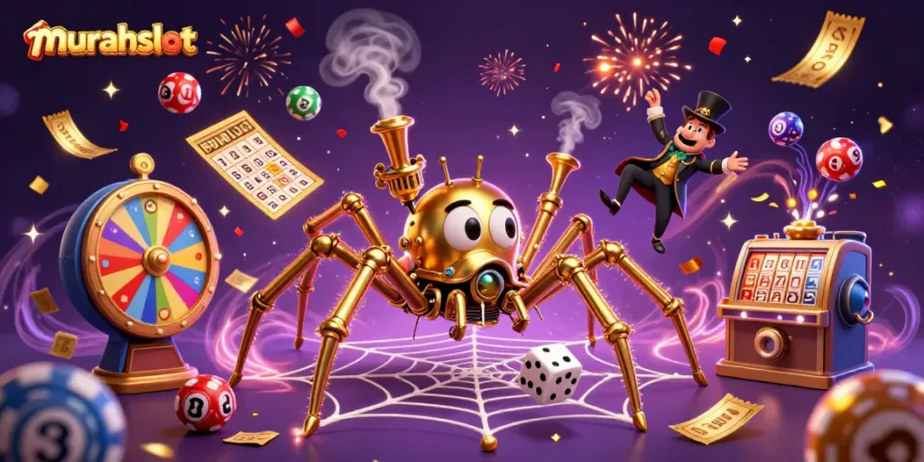 Engage with murahslot's vibrant excitement through this dynamic casino-themed artwork.