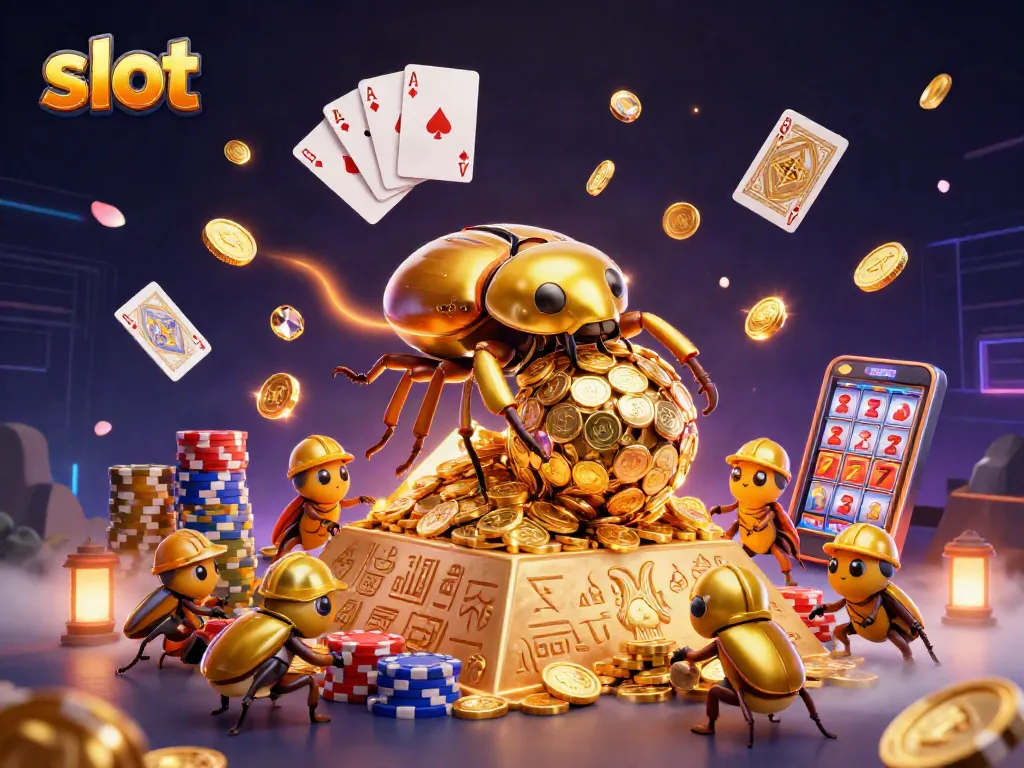 Engage in thrilling slot gameplay with golden coins cascading and vibrant casino symbols.