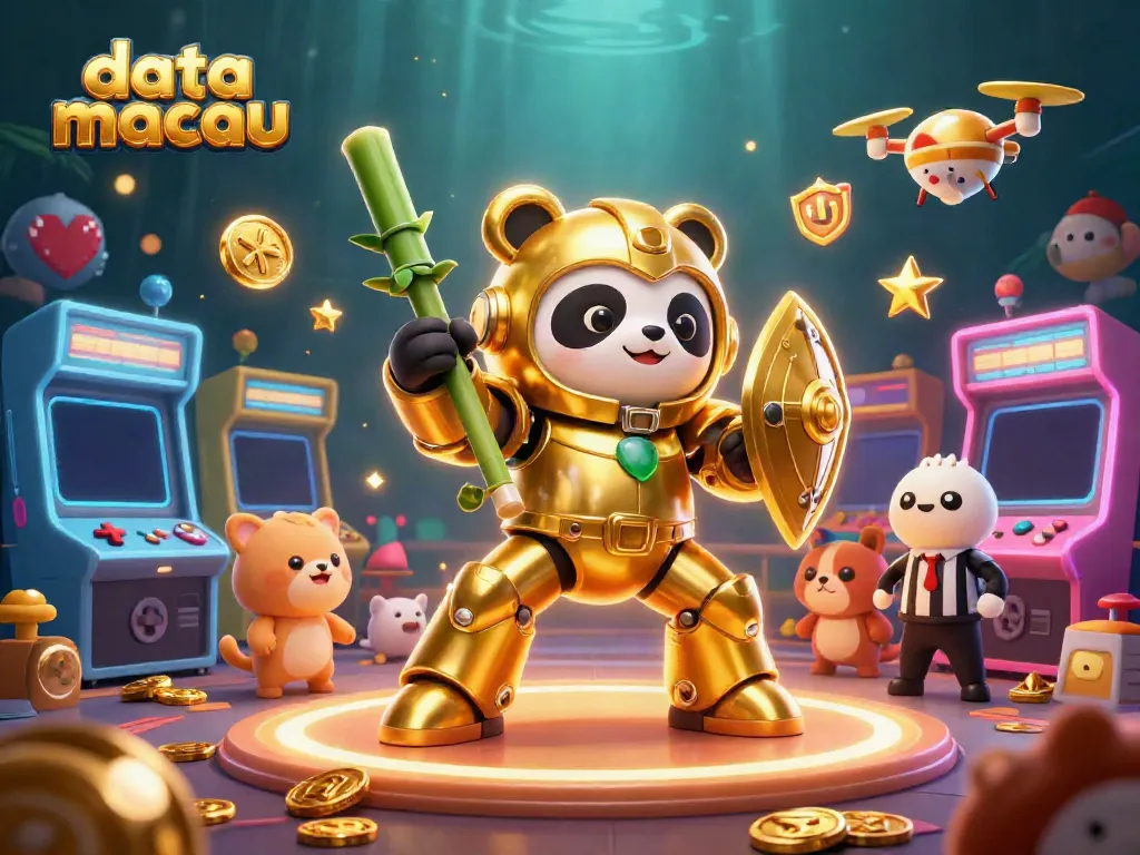 Menganalisis data macau dengan karakter panda emas 3D dalam robot tempur sambil bersaing di arena kasino.