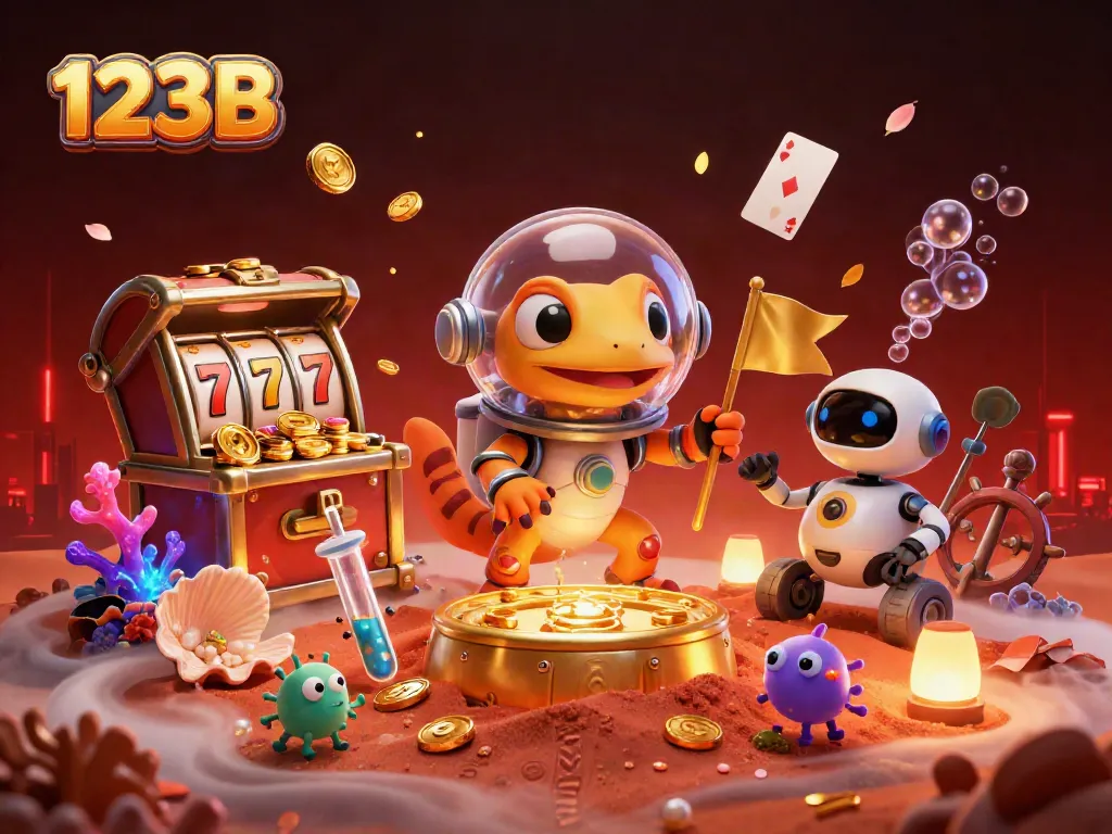 Engage with 123B's vibrant casino scene featuring a Martian gecko discovering gold amidst cosmic elements.