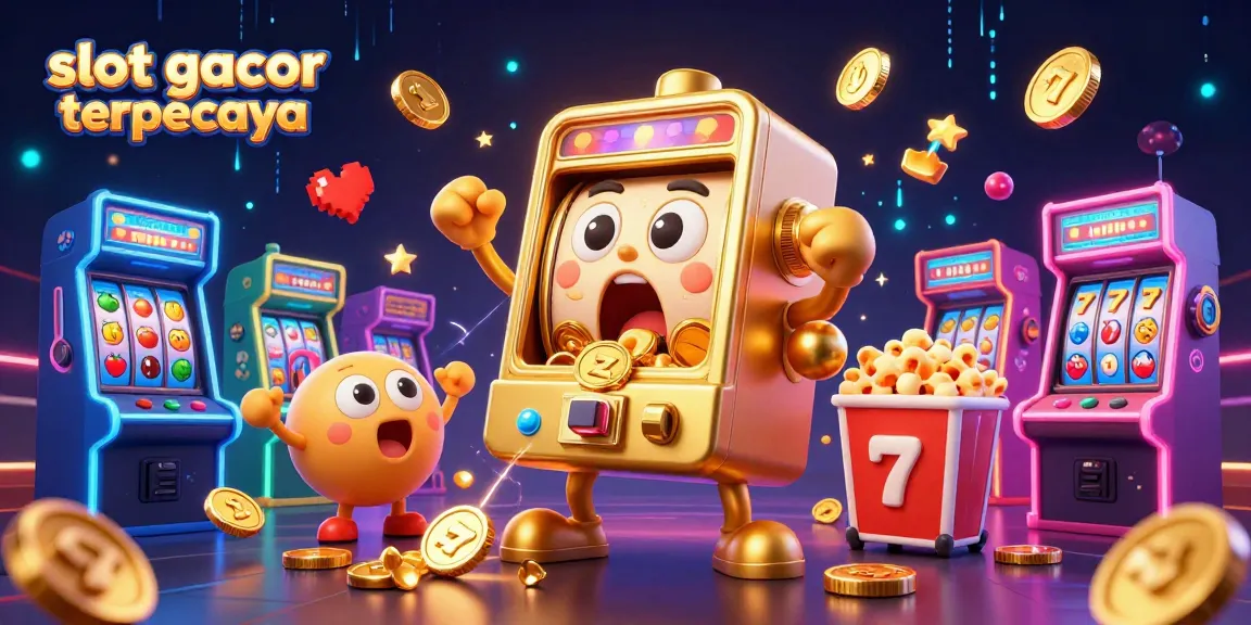 Permainan slot gacor terpercaya dengan mesin slot emas berperan utama yang terkejut saat Jackpot muncul dengan koin berlimpah.