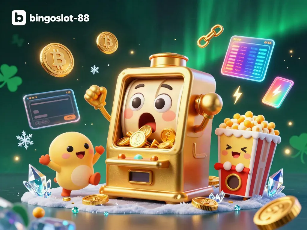 Mesin slot melawan jackpot di bingoslot-88 dengan koin emas berkilau, meriah dan penuh aksi.