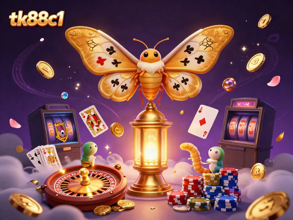 Experience thrilling games at tk88c1 with a vibrant 3D illustration of casino excitement.