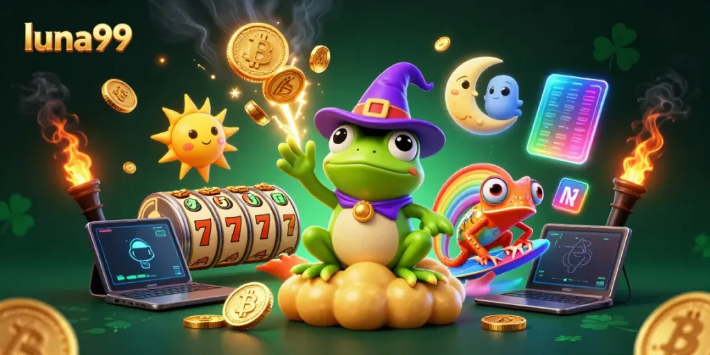 Permainan kasino di luna99 dengan karakter kartun 3D menarik dan ribuan koin emas terbang