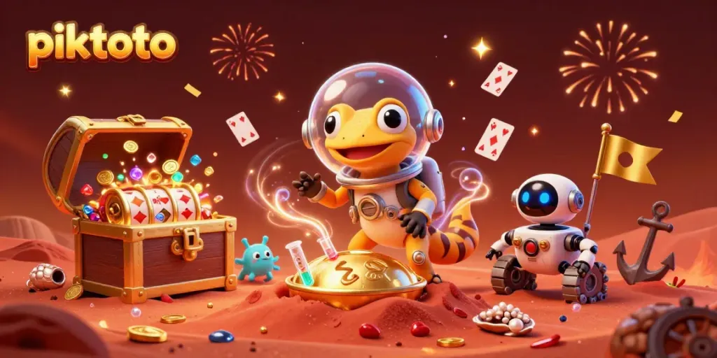 Engage with piktoto's exciting 3D casino adventure featuring a Martian gecko and golden treasures.