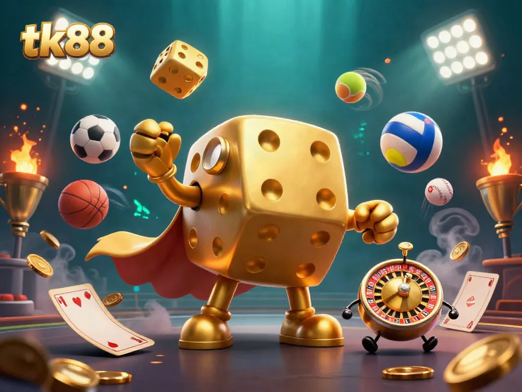 Experience thrilling sports betting with tk88 in a vibrant, dynamic 3D casino scene.