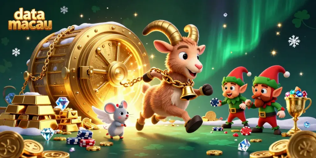 Engaging interactive scene showcasing festive gaming chaos at data macau casino with Krampus and lively characters.
