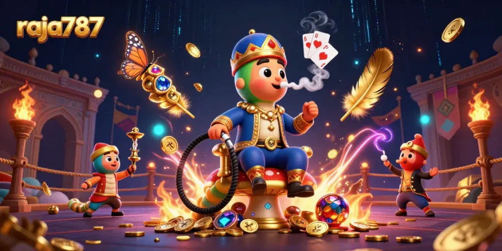 Menangkan permainan judi di raja787 dengan ilustrasi karakter unik dan elemen permainan yang menarik.