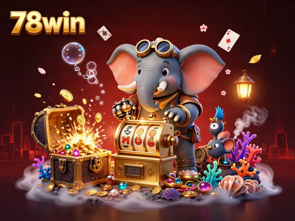 Experience thrilling jackpot moments with 78win's vibrant casino illustration showcasing vibrant steampunk elements.