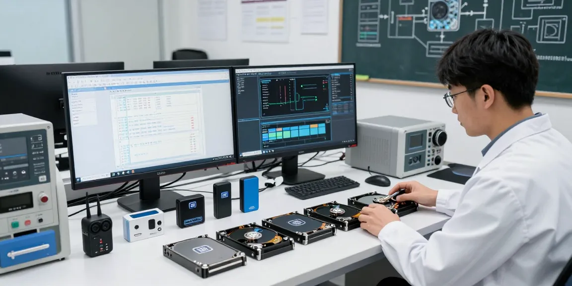 Technician recovering data from jebol wd hard drives in a modern lab.