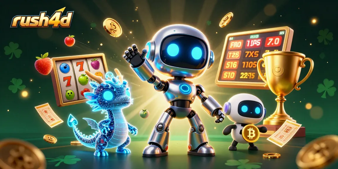 Memainkan rush4d dengan robot futuristik dan naga holografik di kasino yang kaya dengan permainan slot.