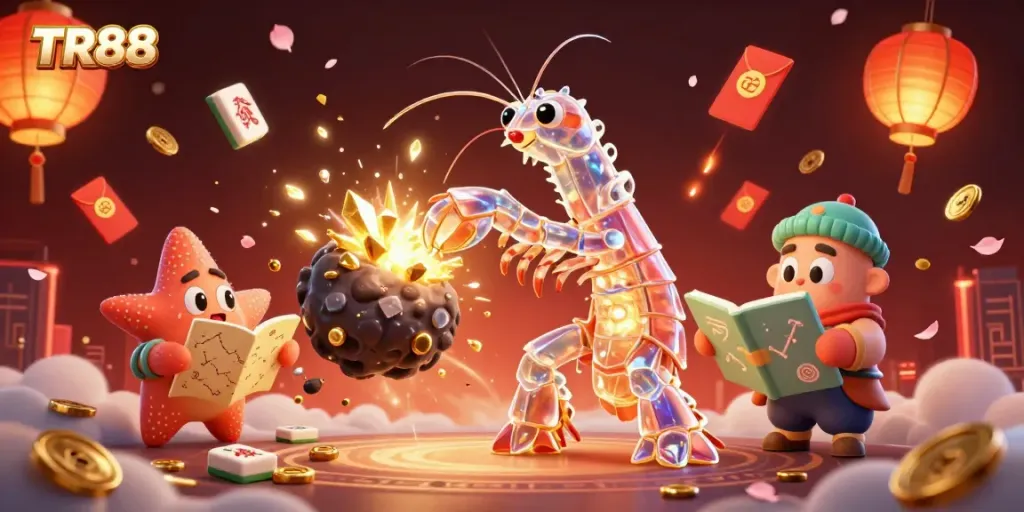 Engage in the thrilling world of TR88 as a galactic samurai punches through an asteroid, revealing gems and coins.