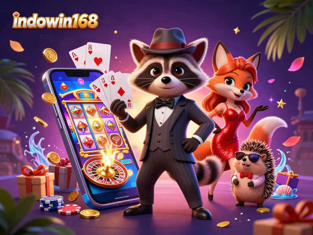 Play exciting casino games like indowin168 with a suave raccoon and glamorous partners, bringing slots to life!