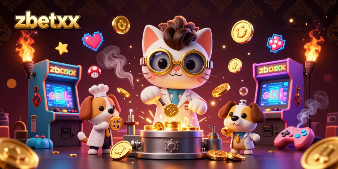 Experience exciting gameplay with zbetxx as mad scientist cat and assistant create gold coins in a casino.