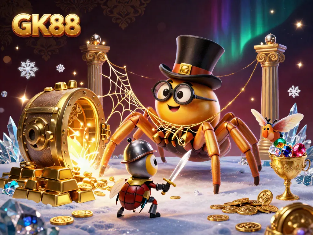 Engage in thrilling adventures at GK88 with 3D characters navigating an explosive treasure scene.