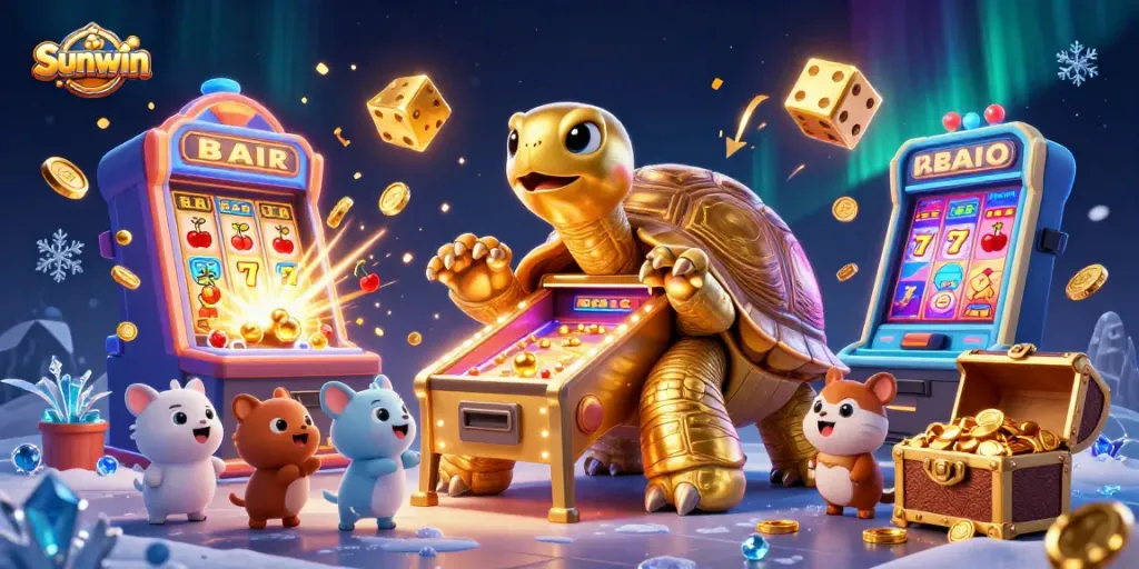 Experience Sunwin's thrilling casino journey with a vibrant and dynamic game illustration.