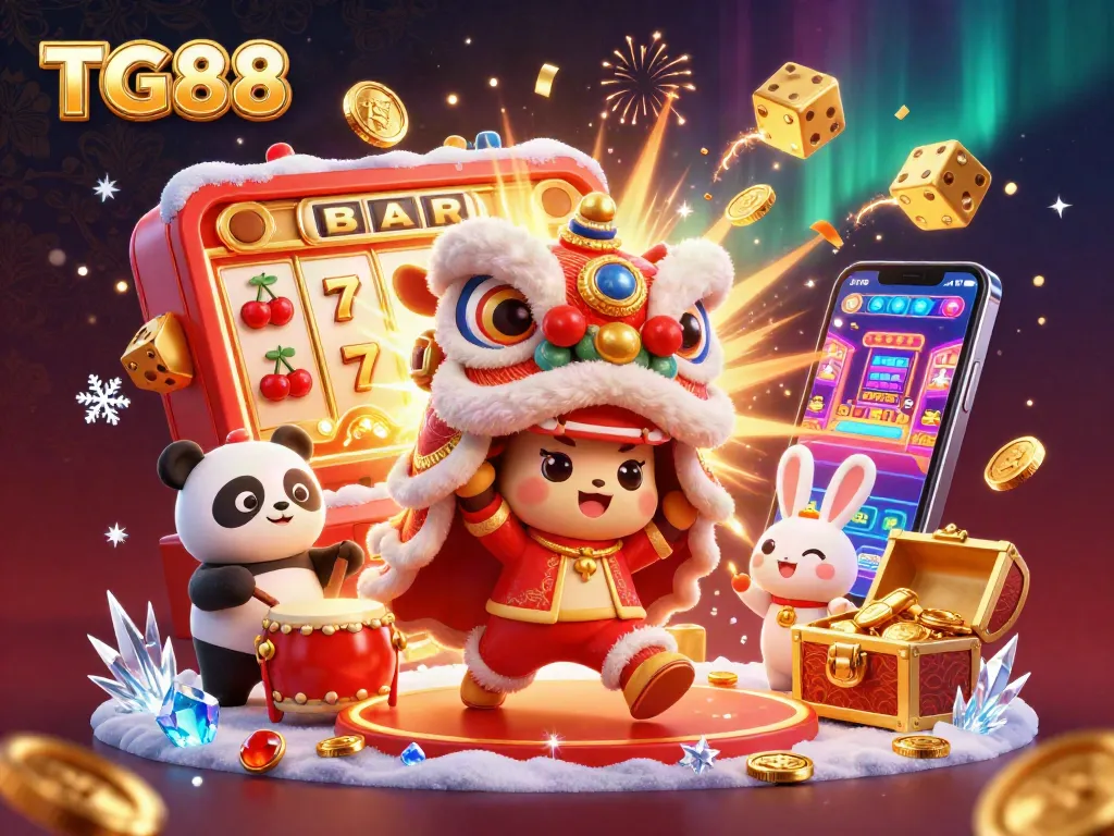 Engage with the vibrant TG88 online casino, featuring a festive lion dance and jackpot slots bursting with winnings.