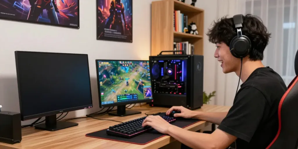 Pengguna terlibat dalam permainan Toto online di laptop dengan suasana nyaman, menciptakan suasana gaming yang energik.