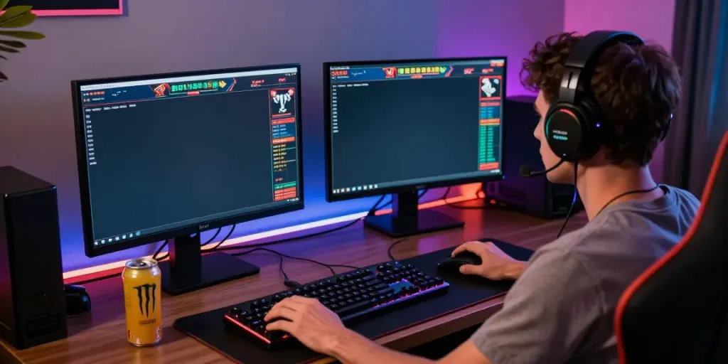 Pemain asyik bermain game toto online alexistoto di ruang bermain modern.
