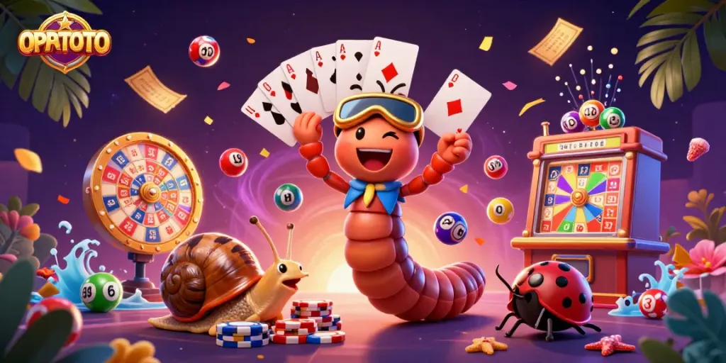 Experience thrilling gameplay with OPPATOTO as colorful lottery balls burst around a vibrant casino scene.