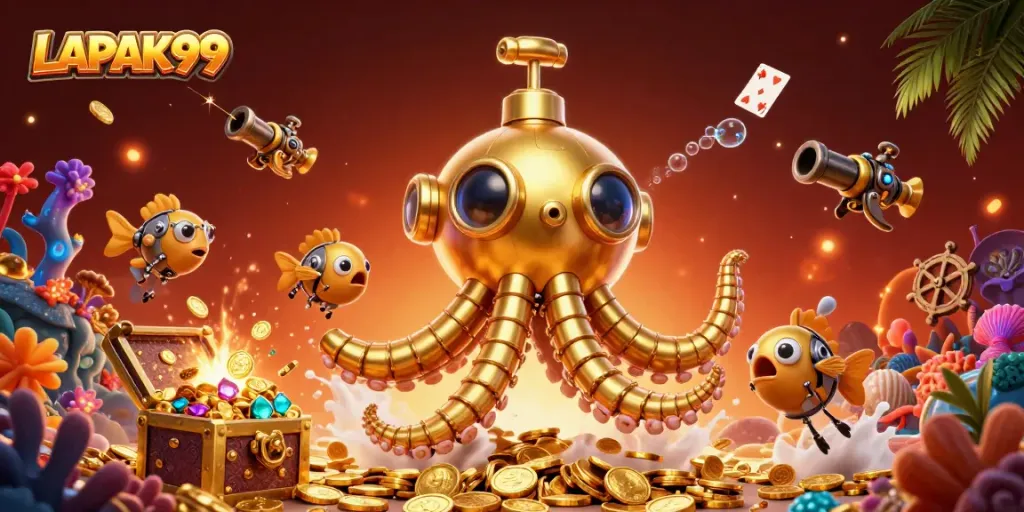 Experience thrilling online gameplay with LAPAK99's vibrant casino features in a colorful underwater scene.