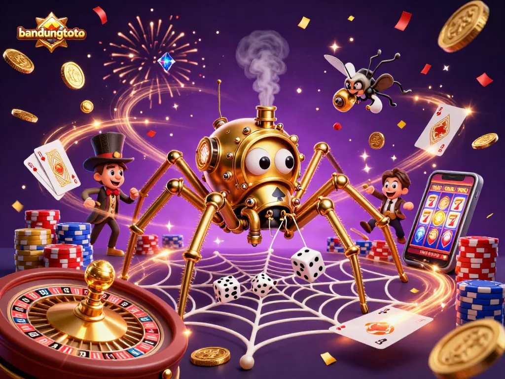 Experience bandungtoto excitement with a dynamic steampunk casino scene infused with slot symbols and golden coins.