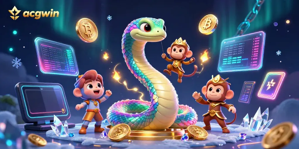 Engage with acgwin through vibrant 3D casino elements featuring a colorful serpent and monkey king.