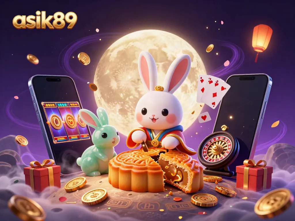 Experience thrilling online gambling with asik89 in this vibrant 3D scene showcasing traditional elements and casino excitement.