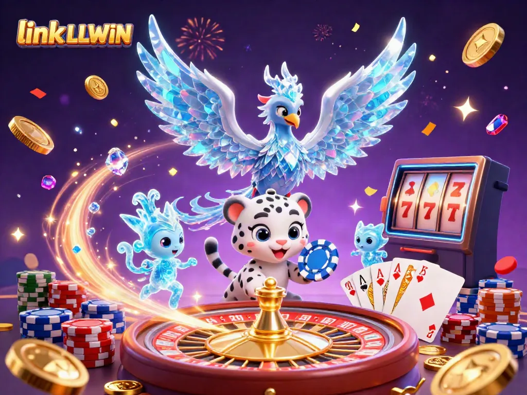 Experience the excitement of link LLWIN games with an ice phoenix and sparkling casino elements.