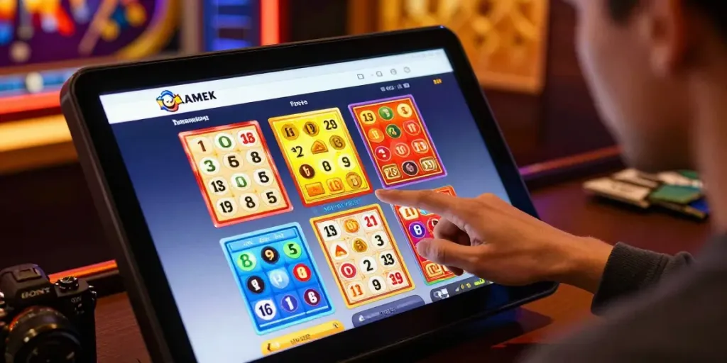 Pengguna berinteraksi dengan bugistoto saat memilih tiket lotere digital dengan antarmuka yang menarik.