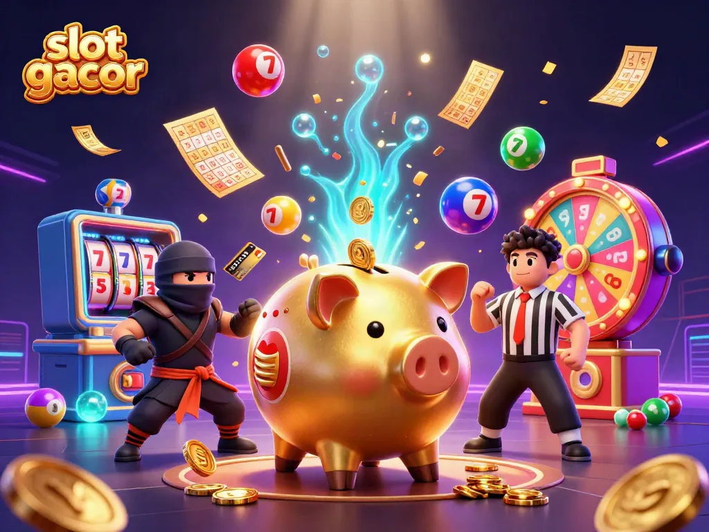 Memenangkan jackpot di slot gacor dengan karakter kartun yang penuh warna dan energi.