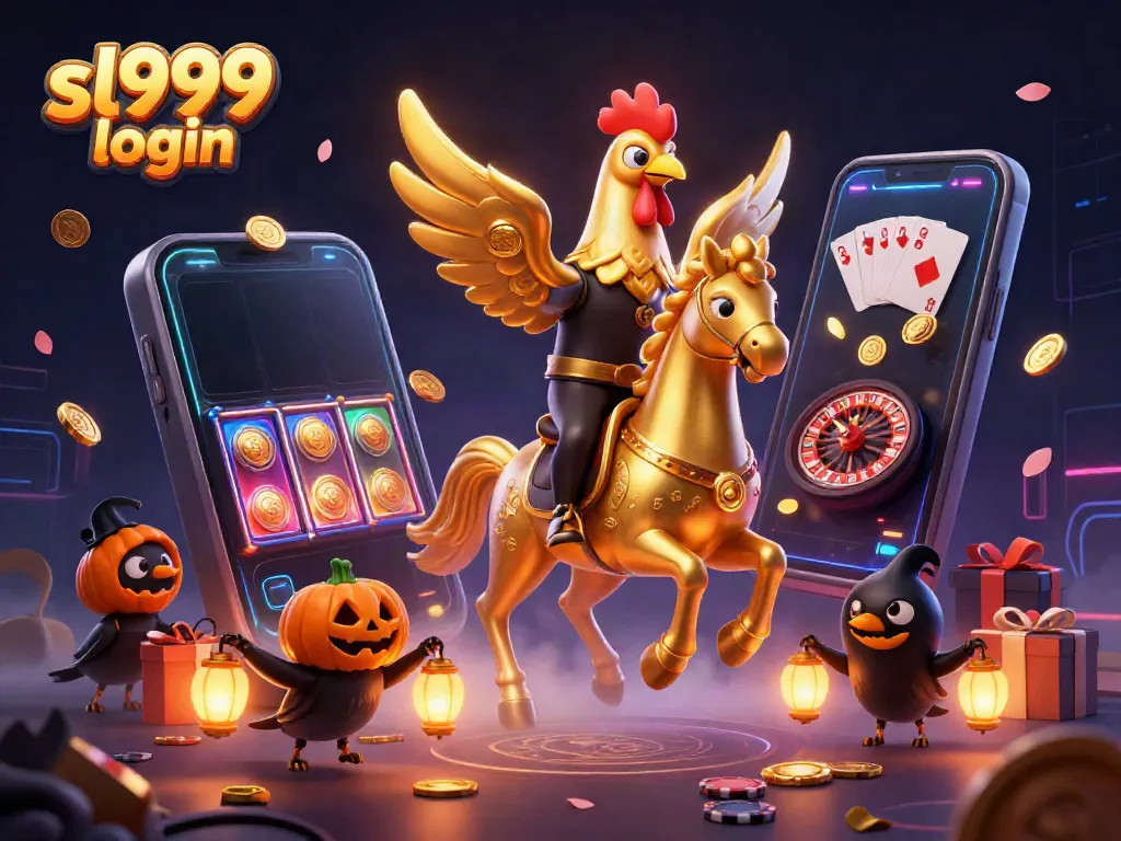 Experience the thrill of sl999 login with a vibrant casino scene filled with action and riches.