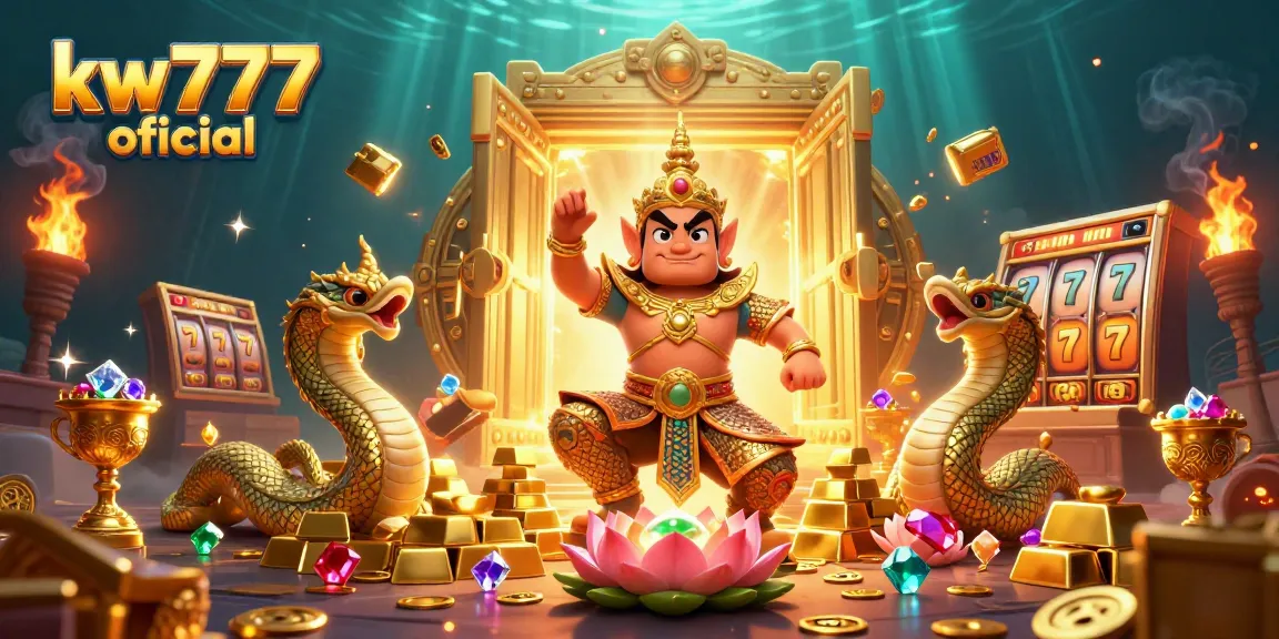 Experience the thrill of winning at kw777 oficial with vibrant casino elements and dynamic 3D characters.
