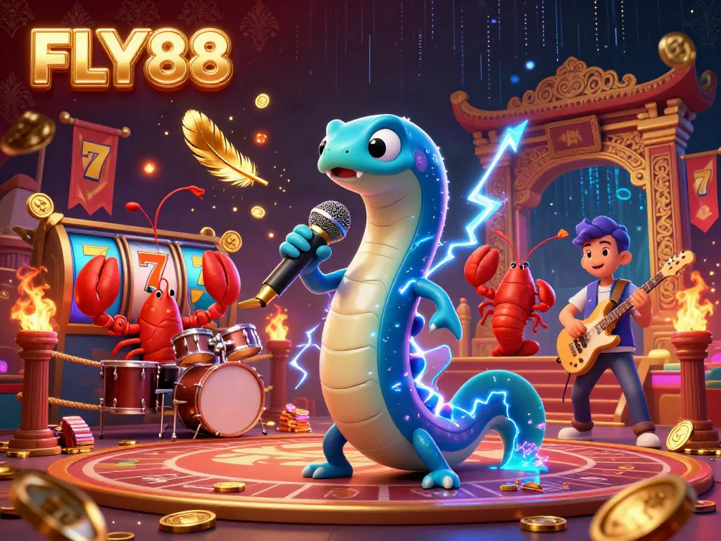 Play exciting games at FLY88, showcasing vibrant underwater casino with 3D characters.