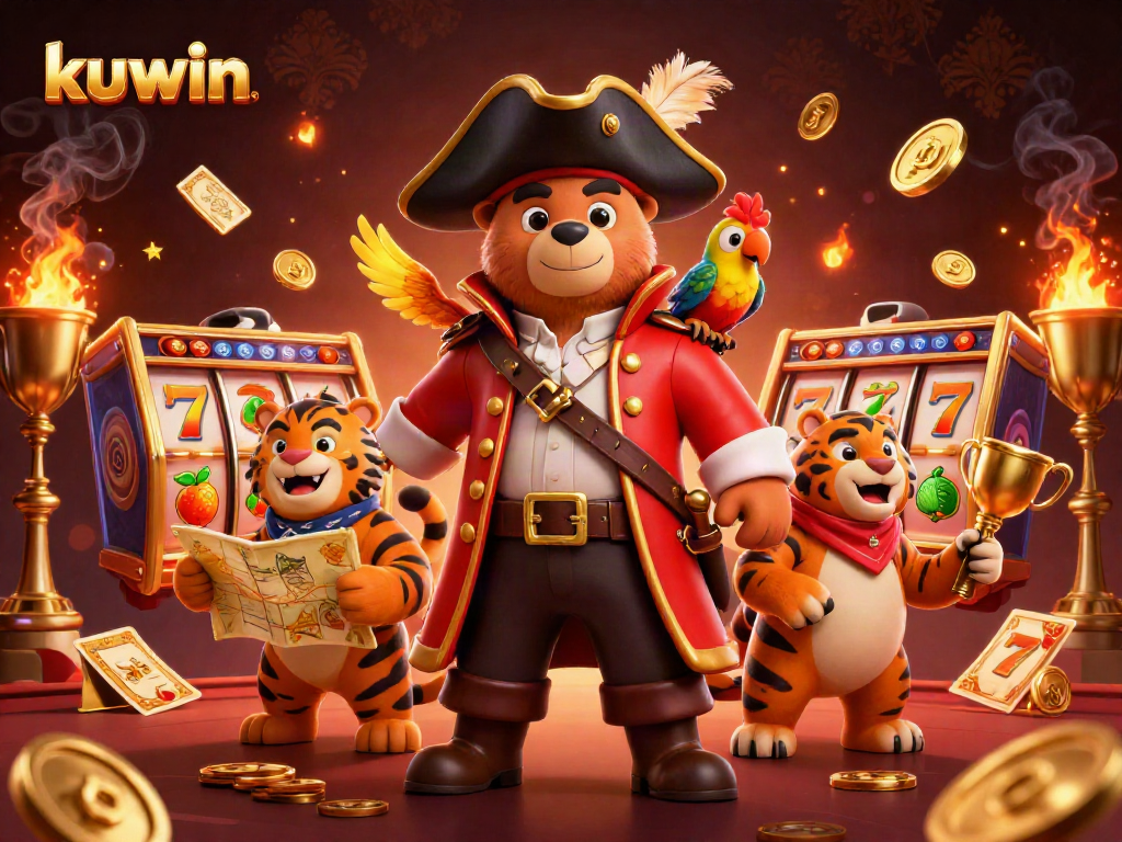 Kuwin captivates players with a vibrant casino scene featuring a pirate captain bear and tiger first mate.