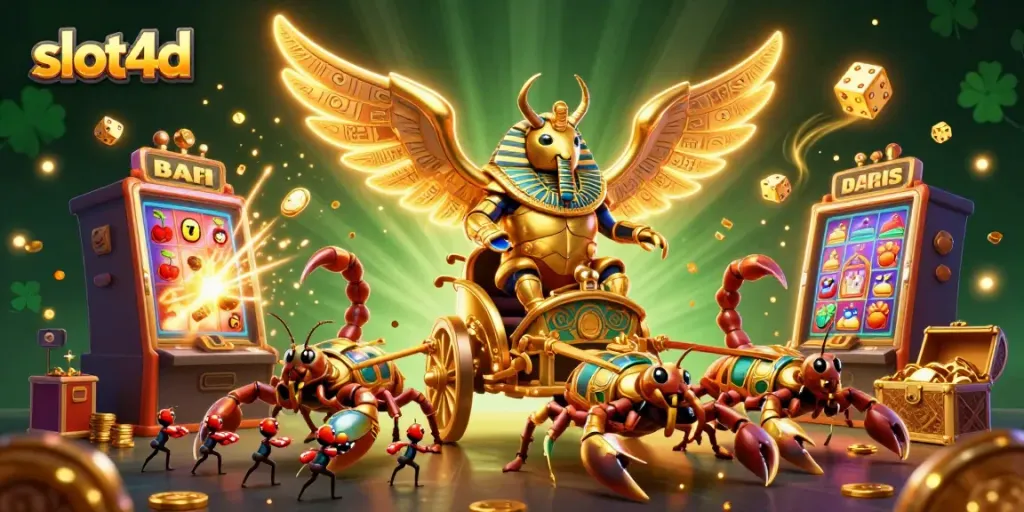 Engage with the rich casino experience on slot4d featuring a vibrant 3D scene of characters and game elements.