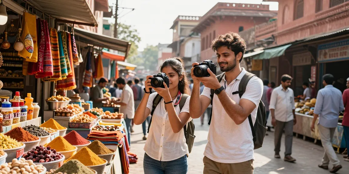Rokok88 travelers capturing vibrant market moments in India