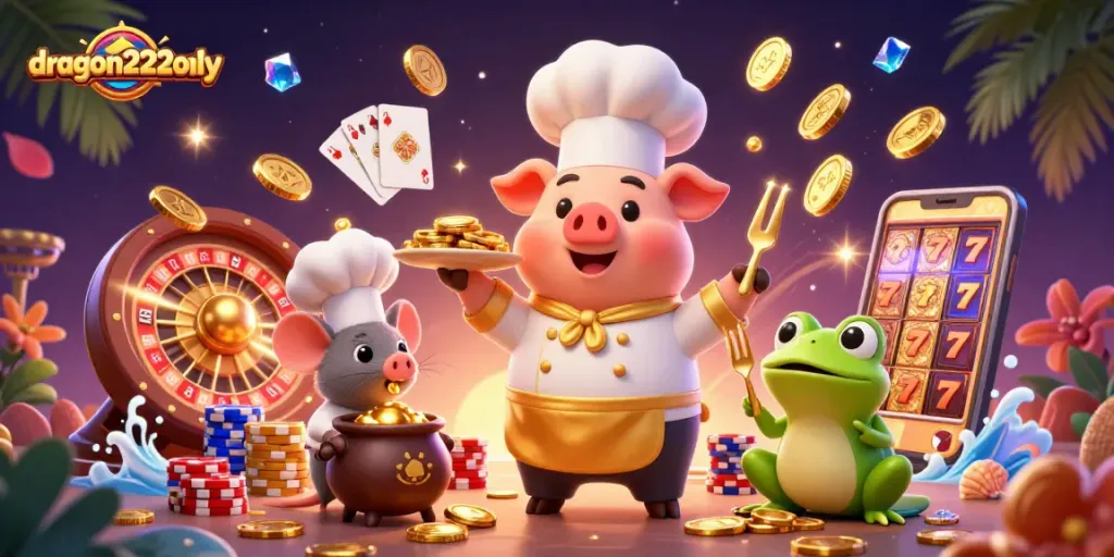 Experience the excitement of dragon222only with 3D characters serving gold coins and casino elements.