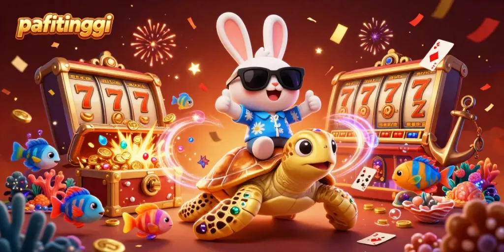 Permainan slot menarik di pafitinggi dengan kelinci bahagia dan penyu emas dilengkapi elemen permainan yang berharga.