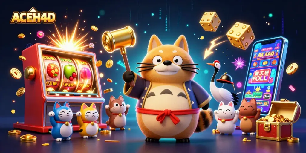 Engage with ACEH4D's thrilling jackpot experience featuring colorful characters and exciting casino elements.