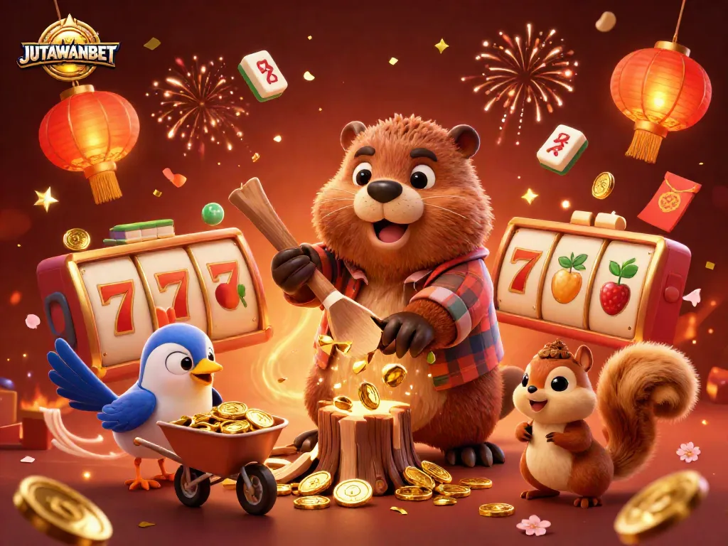 Experience JUTAWANBET with a vibrant 3D scene of fortune and fun in an online casino.